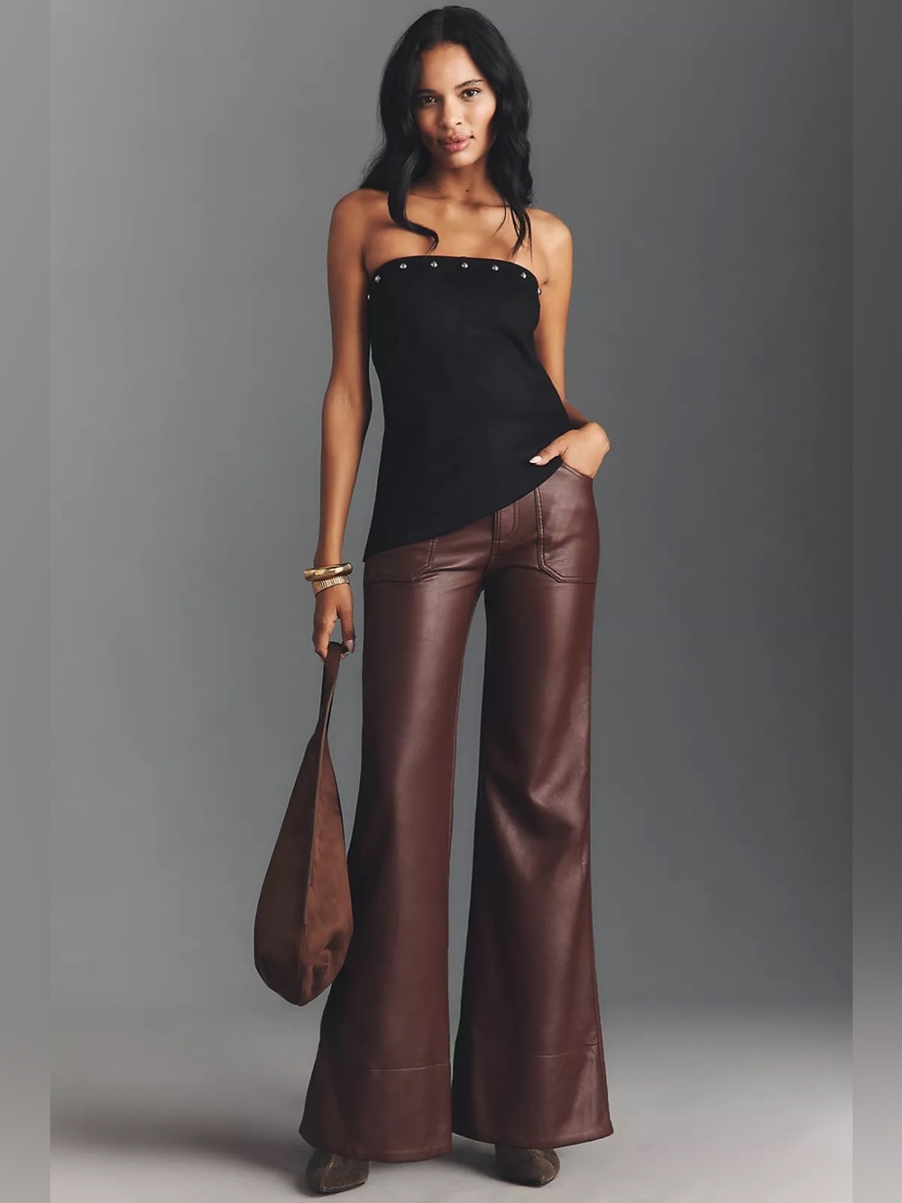 NWT Anthropologie Rylan Faux Leather Relaxed High-Rise Flare Pants by Pilcro